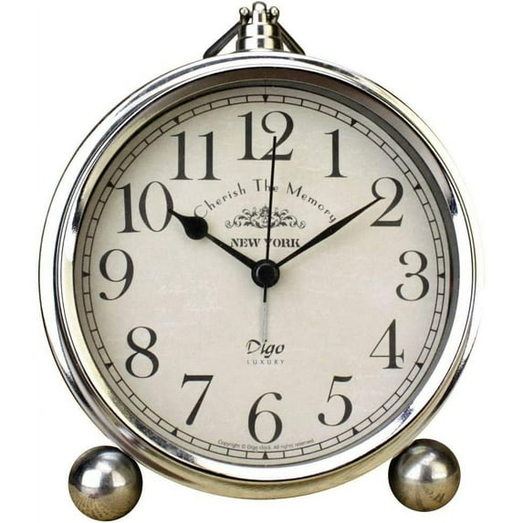 Vintage Table Clock, Iron European Style Desk Clock Battery Operated Non-Ticking Mantle Clock for Home Decor
