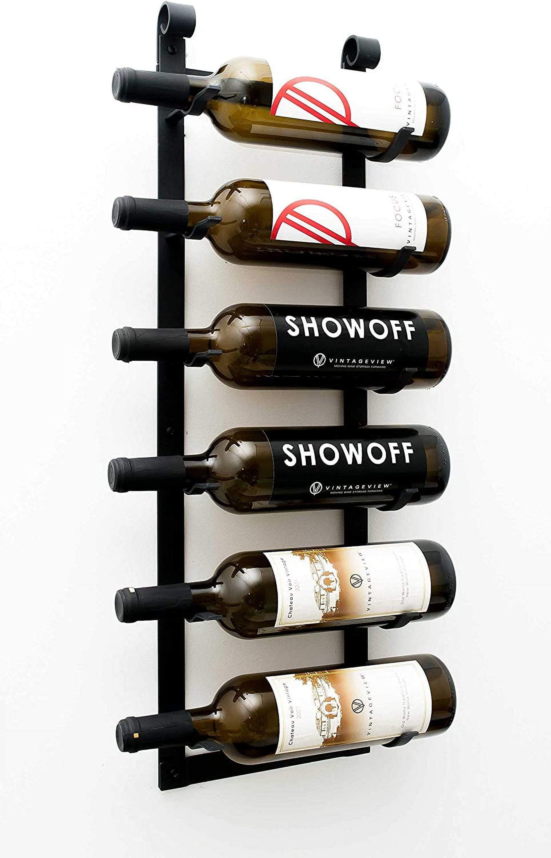 VintageView Le Rustique 6 Bottle Wall Mounted Wine Rack Stylish Modern Wine Storage with Label Forward Design (Matte Black, Set of 1)