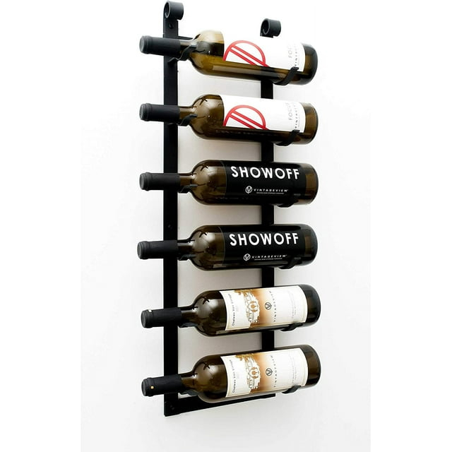 VintageView Le Rustique 6 Bottle Wall Mounted Wine Rack Stylish Modern Wine Storage with Label Forward Design (Matte Black, Set of 1)