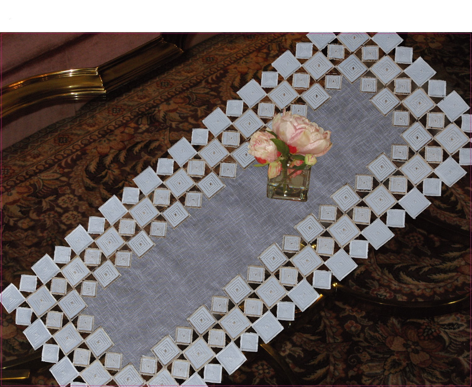 Violet Linen Sevill Polyester Embroidered Rectangle Placemat (Set of 4)