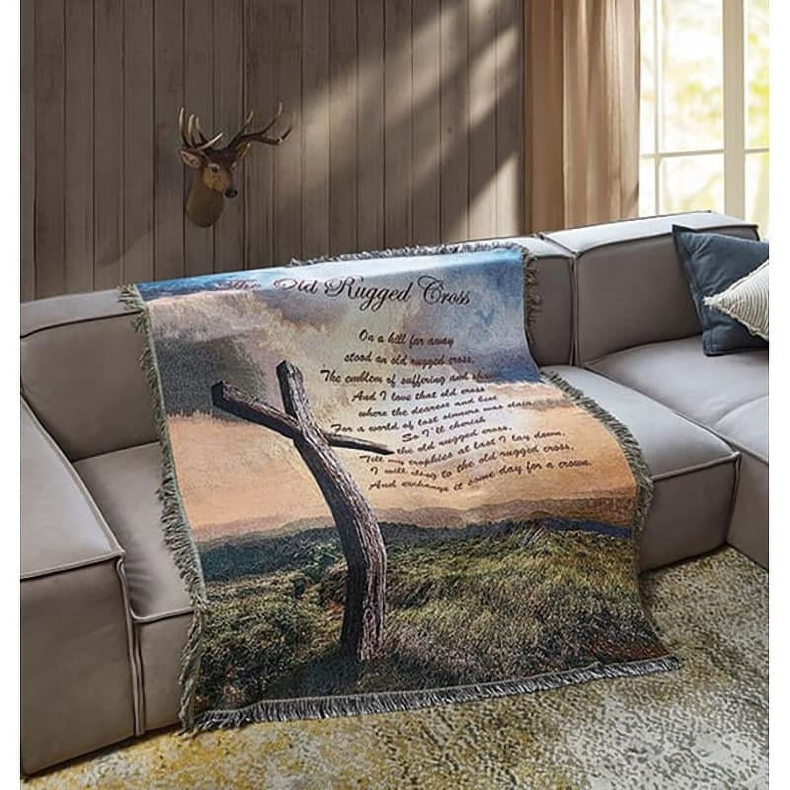Virah Bella - Inspirational Tapestry Throw Blanket 50"x60" - Fringed Woven Tapestry Throw - Cozy & Beautiful Religious-Themed Blanket - Old Rugged Cross