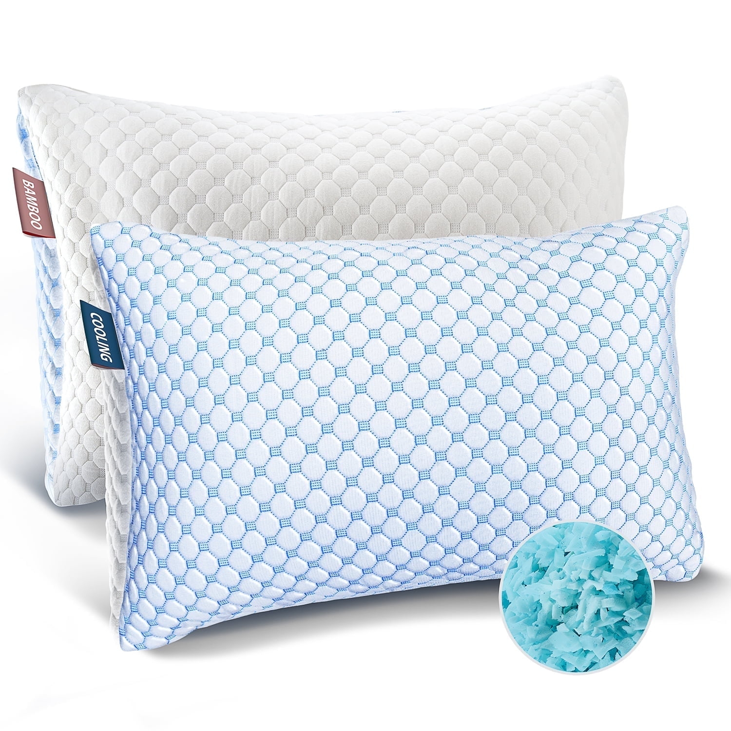 Virtu Cooling Memory Foam Pillows For Bed 2 Pack, Reversible Soft Pillow Cooling Pillow Cover, Standard Pillow Set of 2 Pack