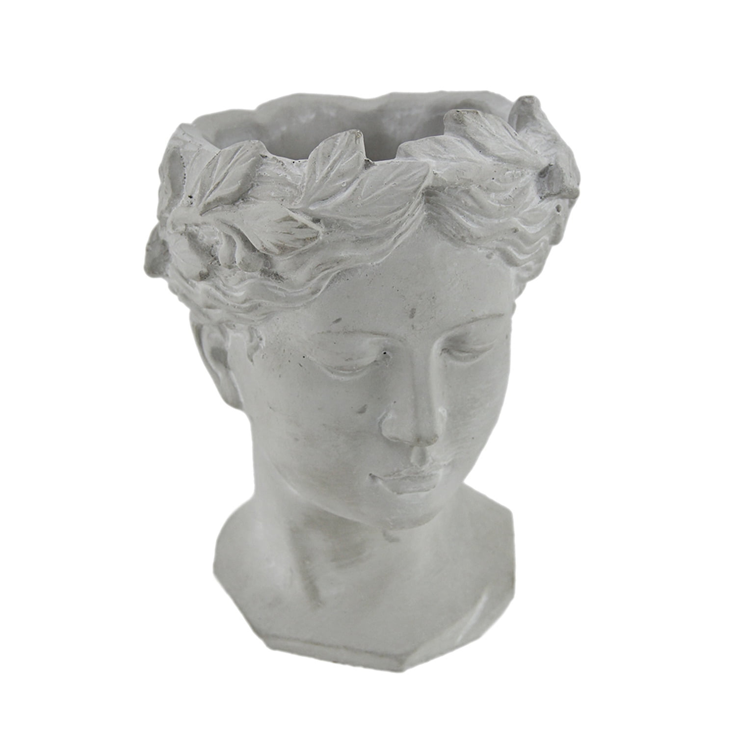 Classic Greek Lady Whitewash Cement Head Planter - Indoor/Outdoor Decor