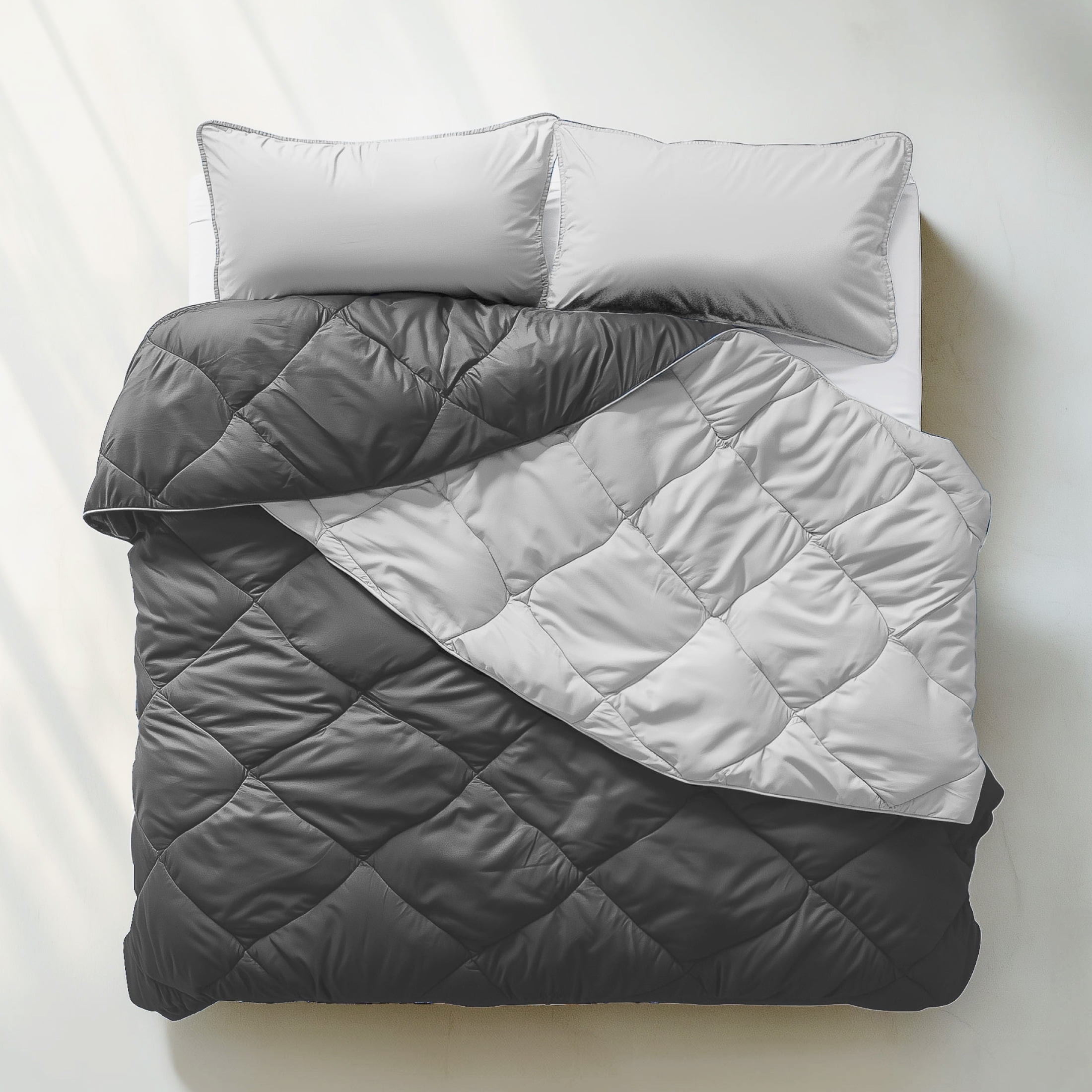 ViscoSoft All Seasons Down Alternative Comforter Full Size - Breathable Premium Reversible Microfiber Light Gray/Dark Gray Duvet Cover Insert