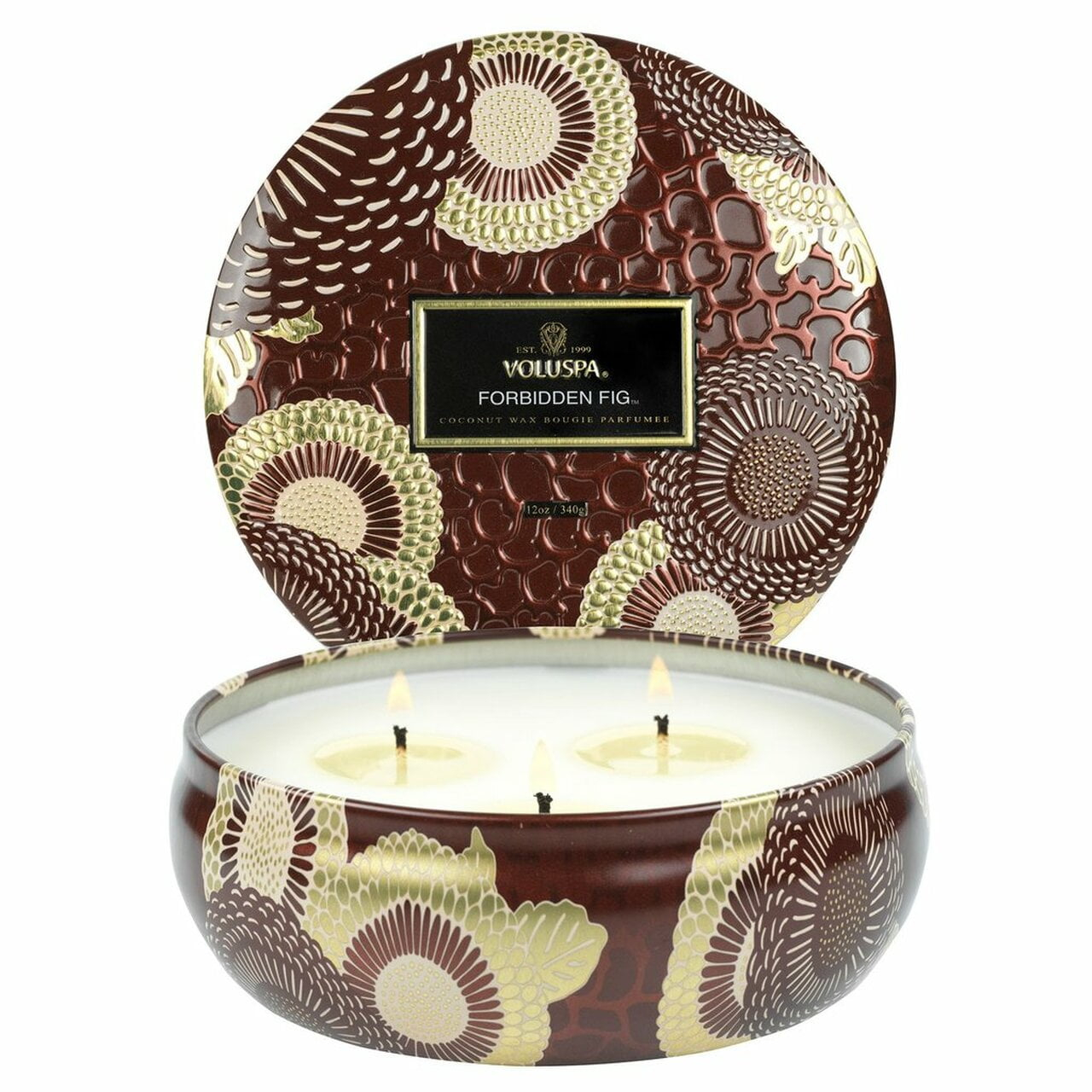 Voluspa 271576 12 oz 3 Wick Decorative Tin Candle - Forbidden Fig