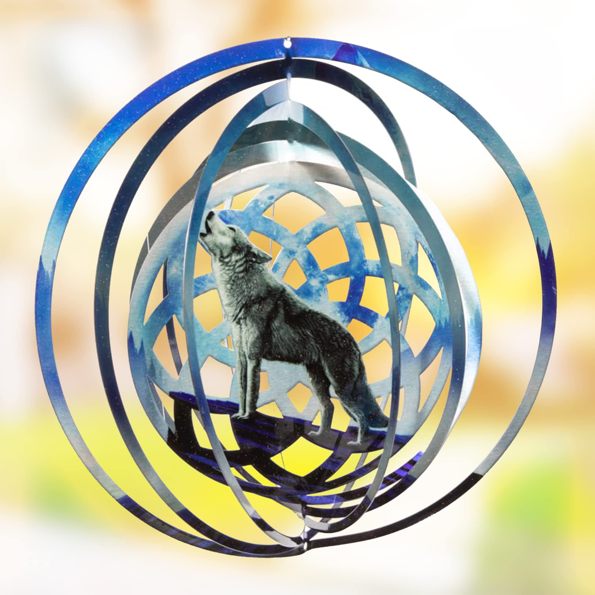 Vp Home Wolf Dreamcatcher Kinetic 3D Metal Outdoor Garden Decor Wind Spinner