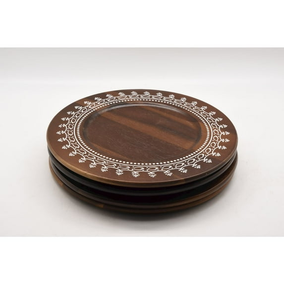 WHITE LABEL Acacia Wooden Charger Plate 4Pcs/Set