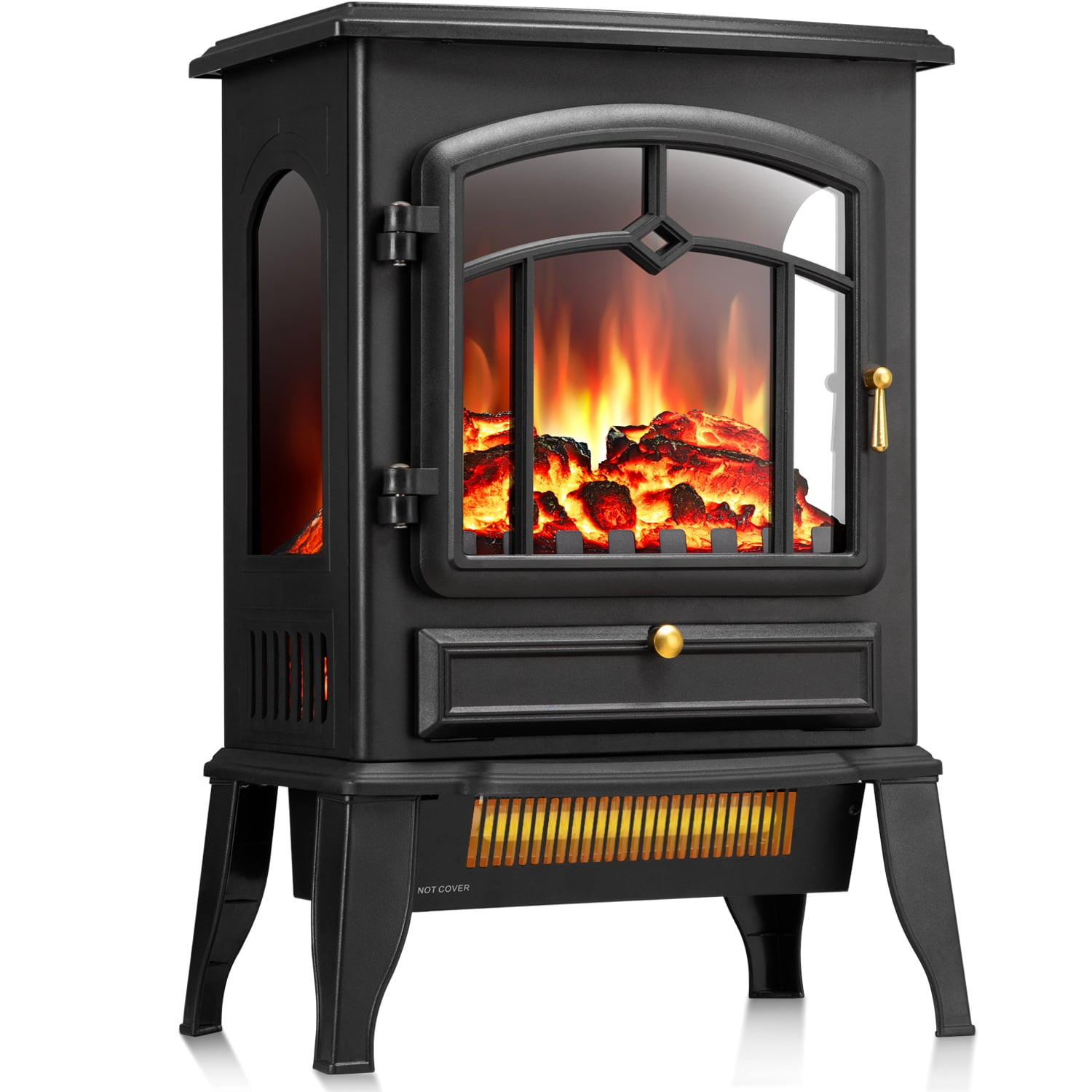 WAA Infrared Electric Fireplace Stove,15" Freestanding Fireplace Heater,Adjustable Brightness and Heating Mode,1000W/1500W,Black