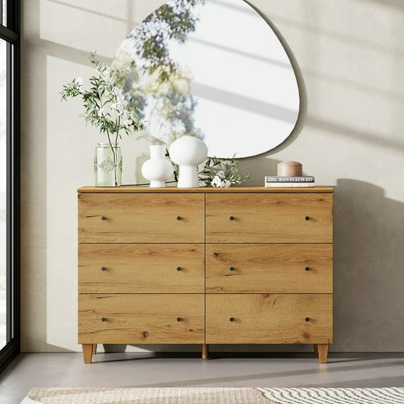 Wampat 47" Baby Dresser for Nursery with 6 Drawers, Changing Table for Baby, Oak Brown