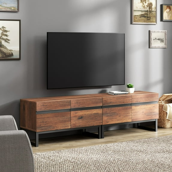 WAMPAT Modern TV Stand for TVs up to 75 inch, 2 in 1 Entertainment Center TV Console with Storage Cabinets and Metal Base,Media Console for Living Room,Brown