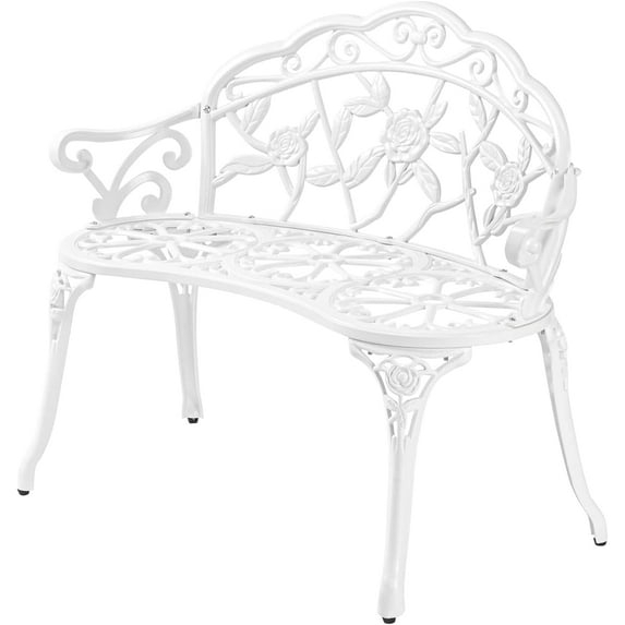 WANCQ 38.5" Patio Park Garden Outdoor Metal Rose Bench,Cast Iron Cast Aluminium Frame Antique Finish Chair,Accented Lawn Front Porch Path Yard Decor Deck Furniture for 2 Person Seat（White)