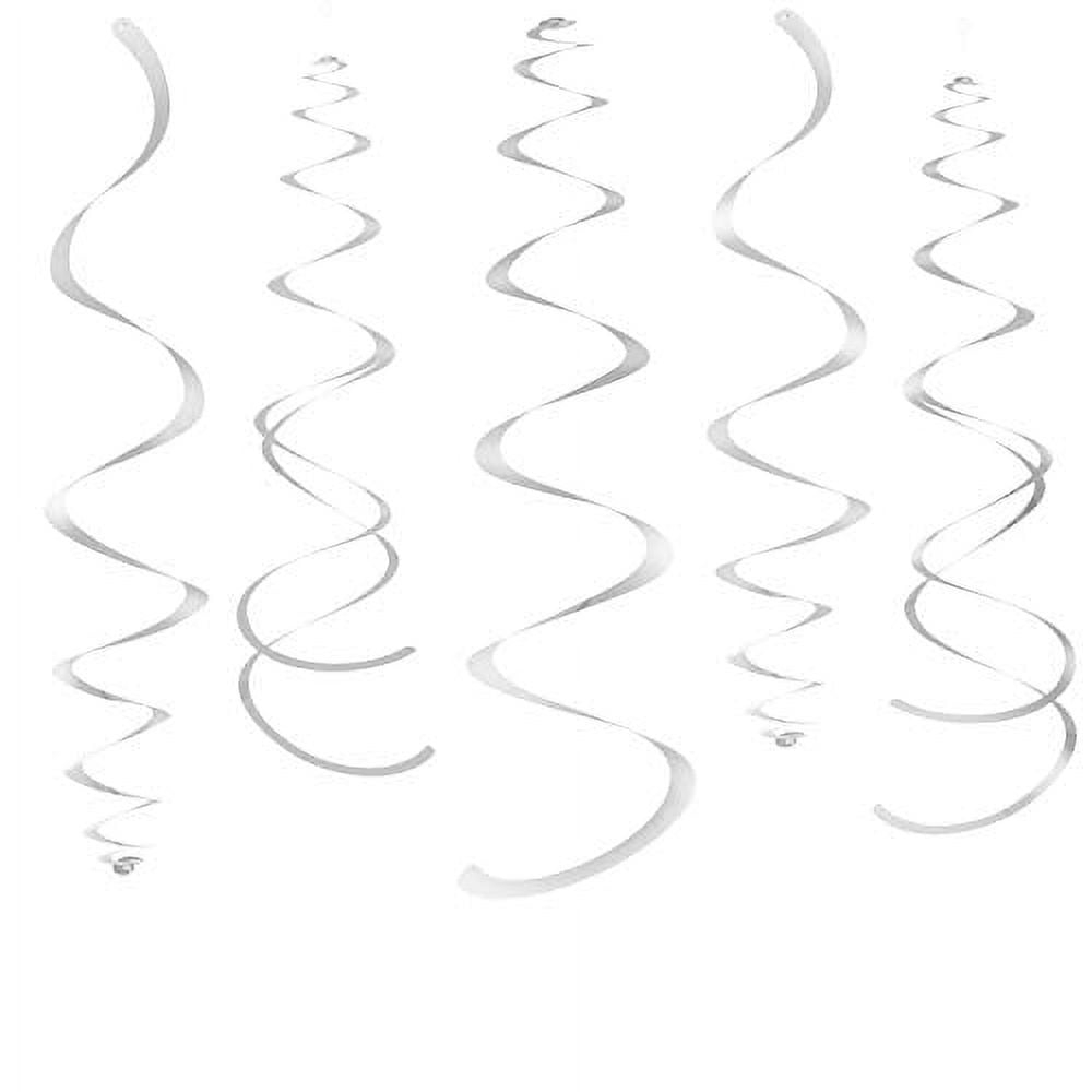WEVEN Silver Party Hanging Swirl Decorations Plastic Streamer for Ceiling, Pack of 28