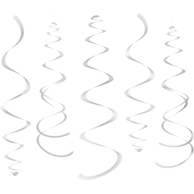WEVEN Silver Party Hanging Swirl Decorations Plastic Streamer for Ceiling, Pack of 28
