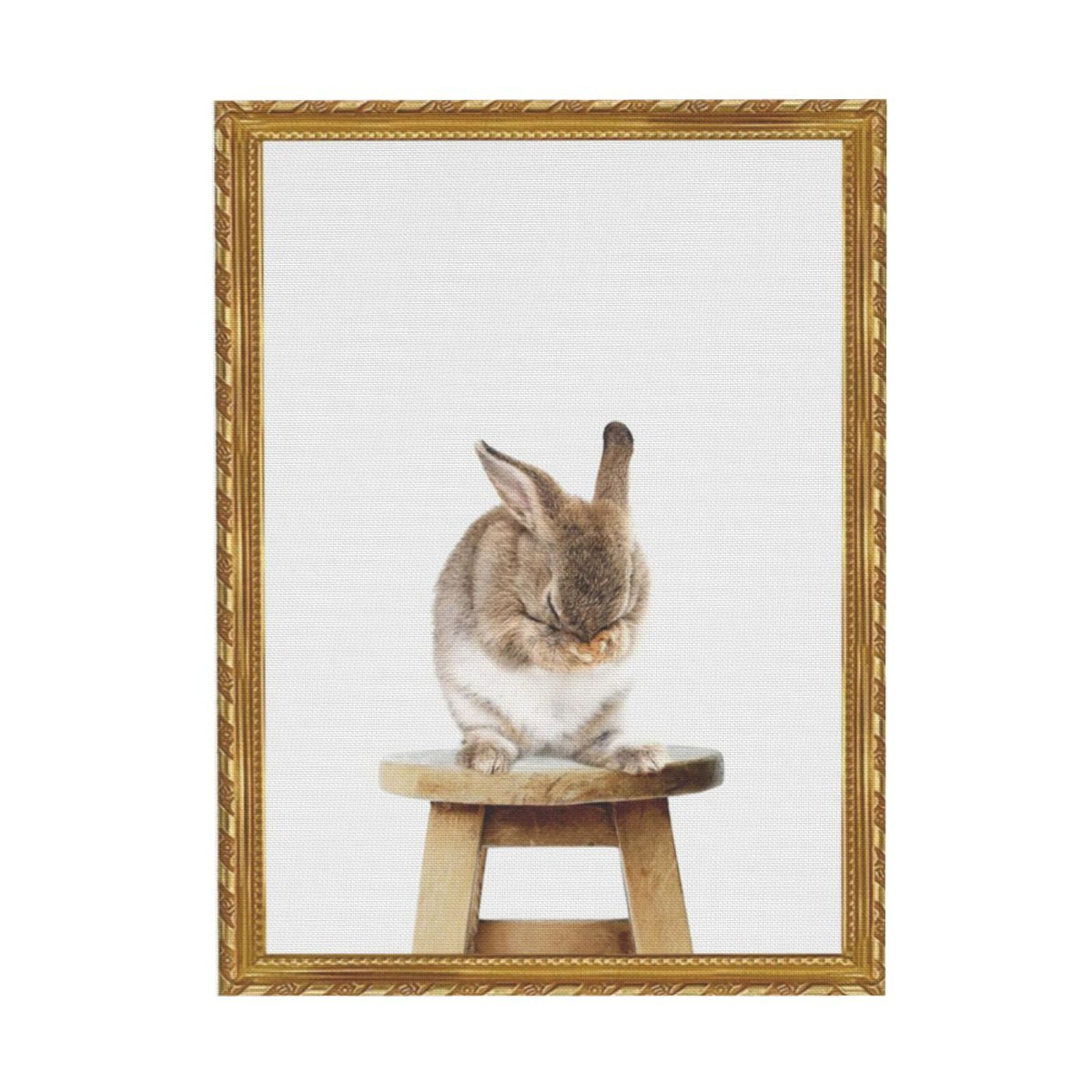 WFSposter Cute Shy Bunny Rabbit Animal Print Portrait Framed Canvas Wall Art,18x24 Natural Whimsical Baby Animal Art for Home Decoration
