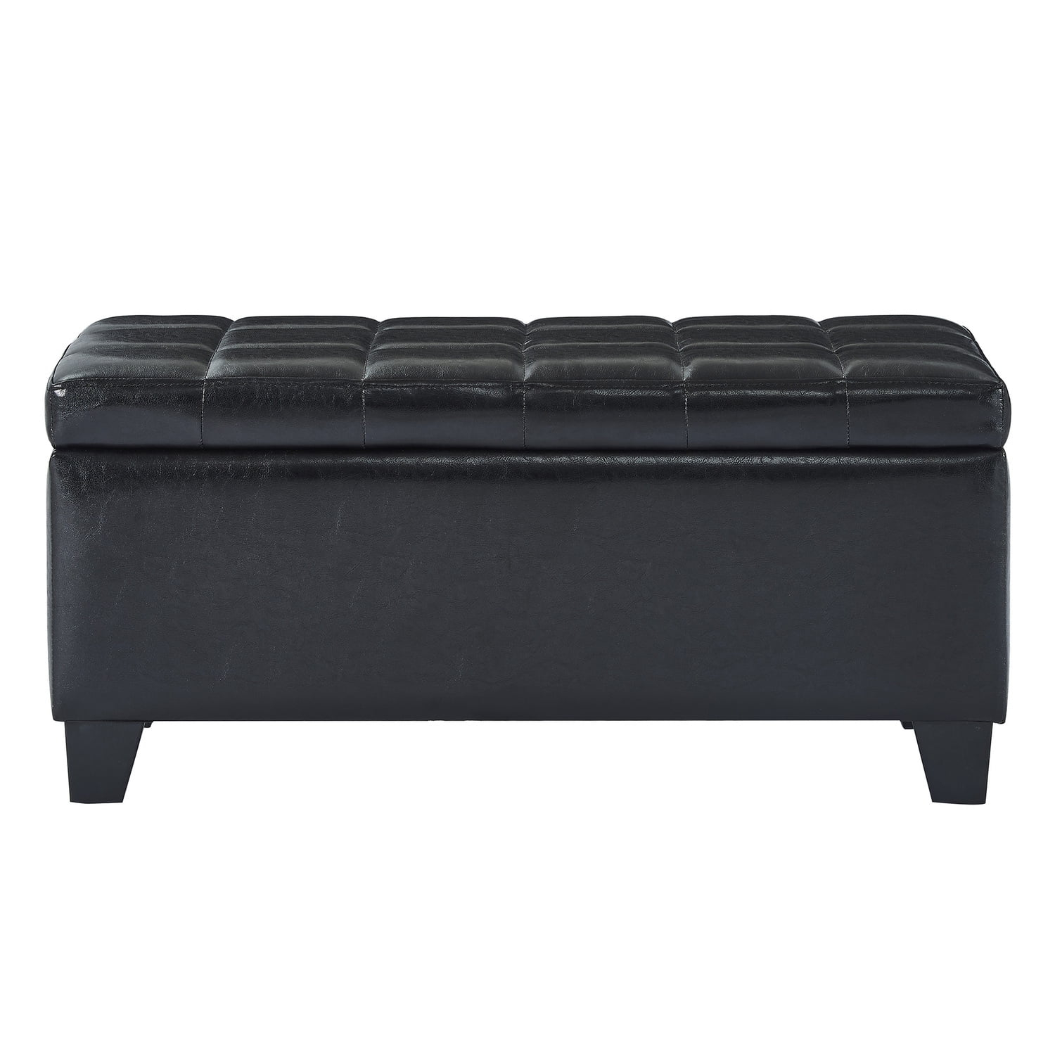 Modern Faux Leather Rectangular Storage Ottoman Bench Black
