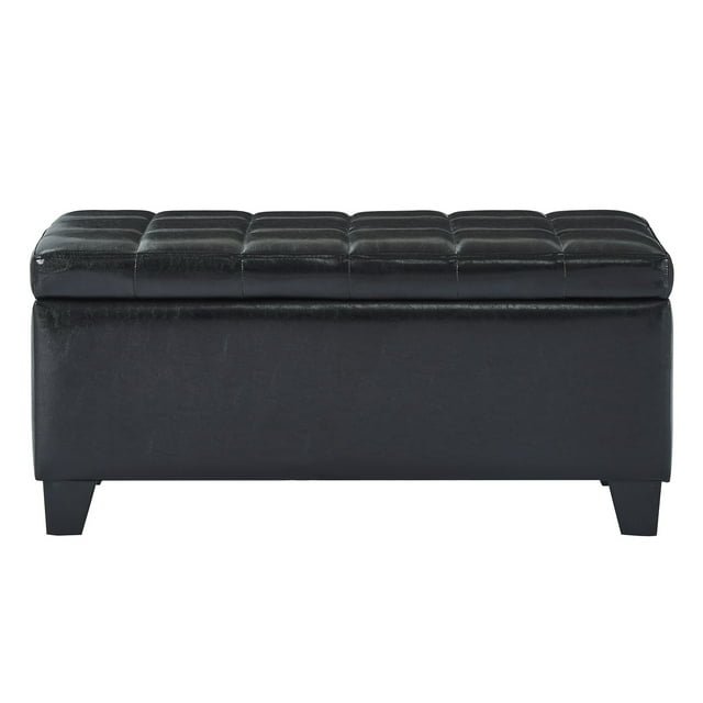 Modern Faux Leather Rectangular Storage Ottoman Bench Black