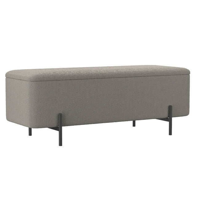 WHI Modern Fabric Metal Storage Ottoman Bench Grey Black