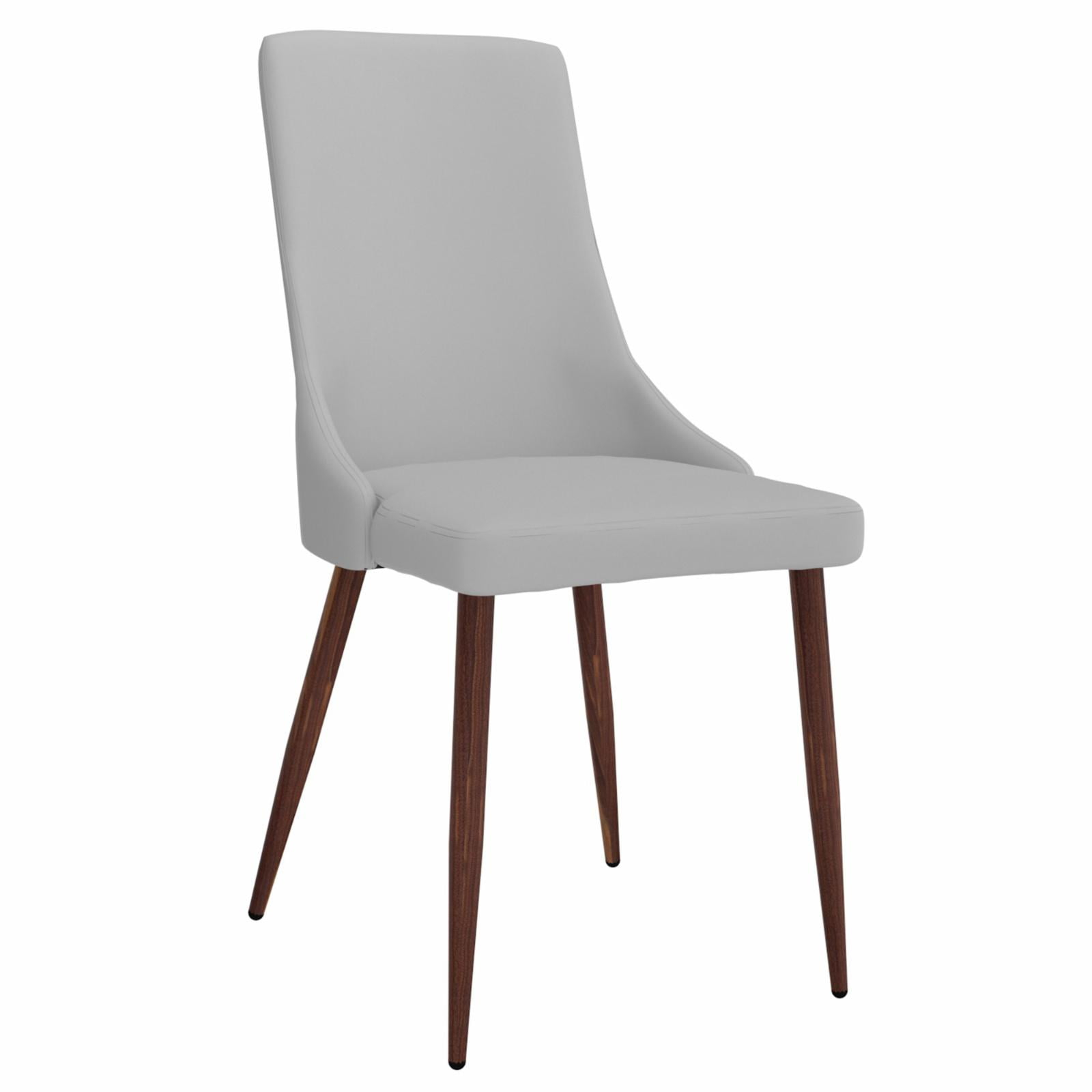 MidCentury Faux Leather and Metal Dining Chair Set of 2 Grey and Walnut