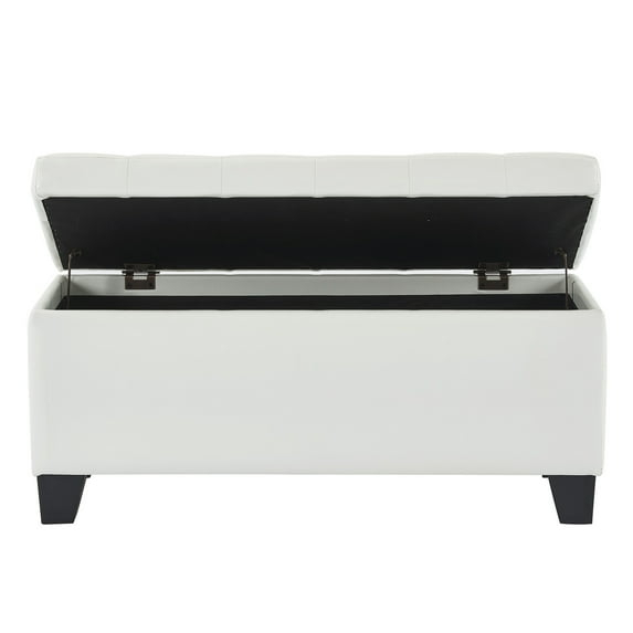 Modern Faux Leather Rectangular Storage Ottoman Bench White