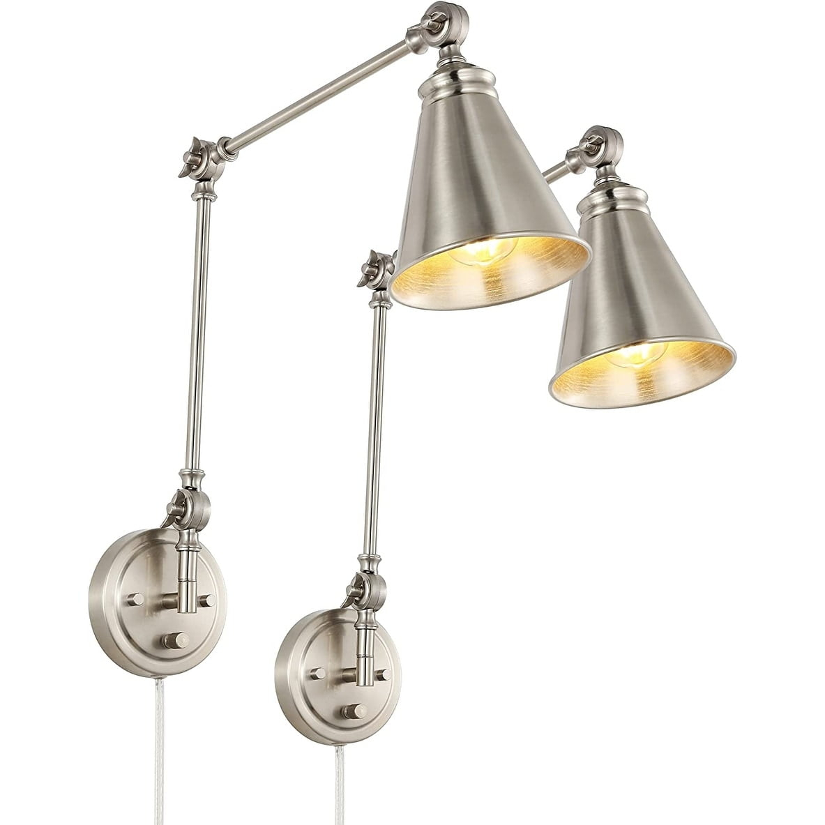 WINGBO  Industrial Swing Arm Wall Sconce with Metal Shade,2-Pack... Nickel