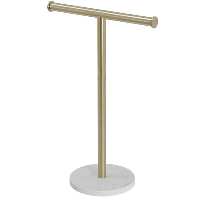 WIZ T-Shape Towel Rack With Natural Marble Base Brushed Gold