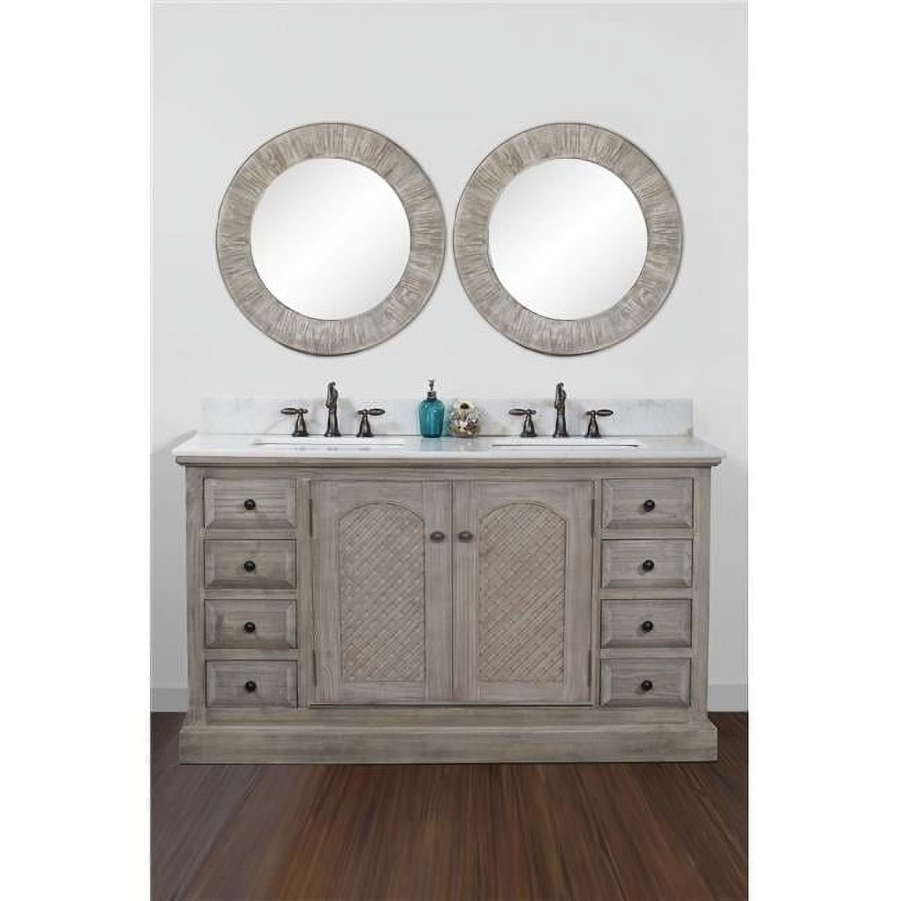 WK8160-AP TOP 60 in. Solid Recycled Fir Double Sink Vanity With Arctic Pearl Quartz Marble Top-No Faucet