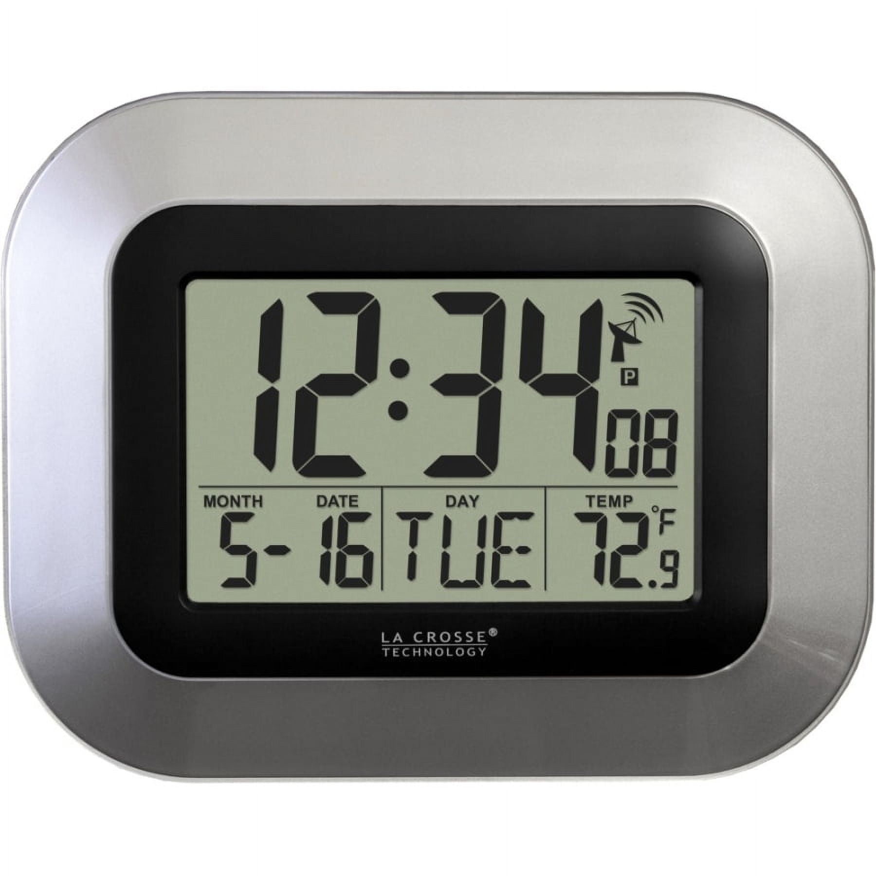 WT-8005U-S Atomic Digital Wall Clock with Indoor Temperature and Date