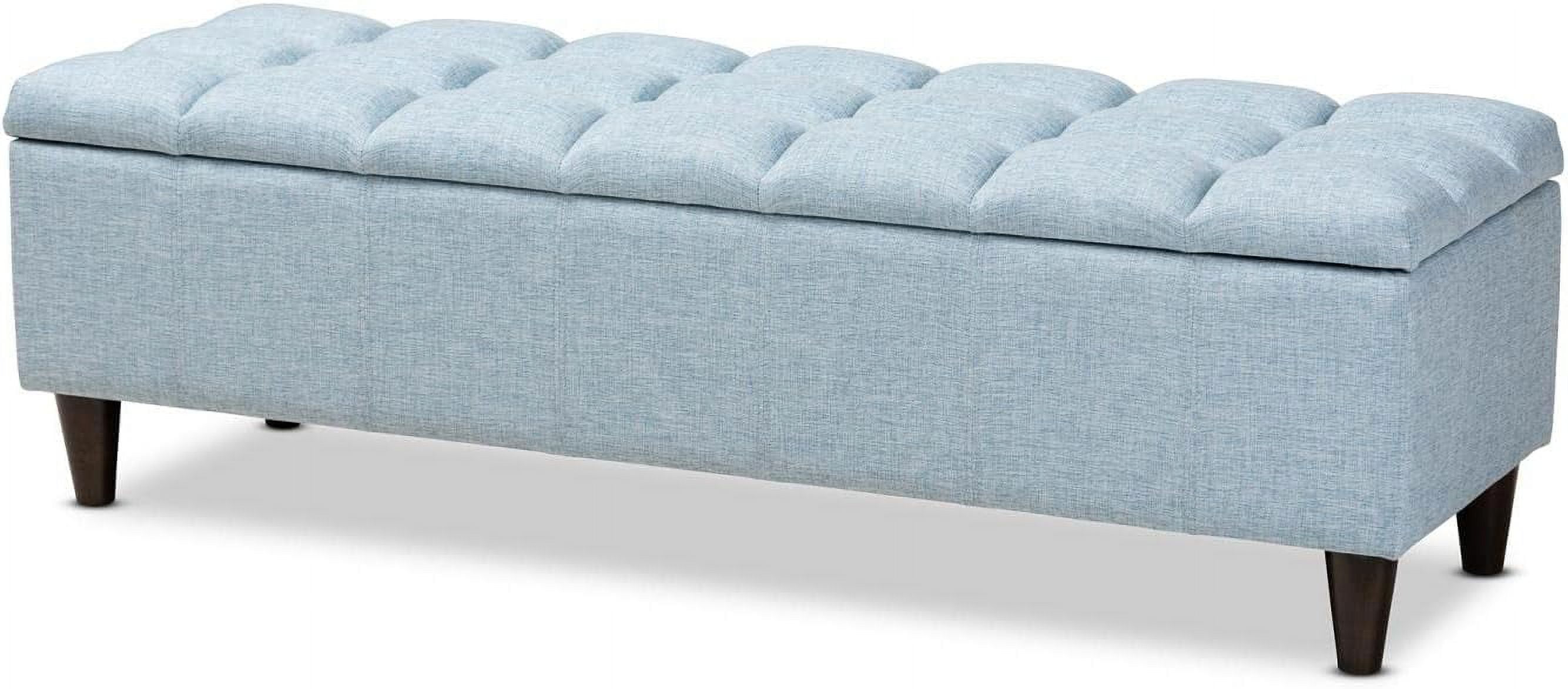 Brette Mid-Century Modern Light Blue Fabric Upholstered Wood Storage Bench Ottoman, Light Blue