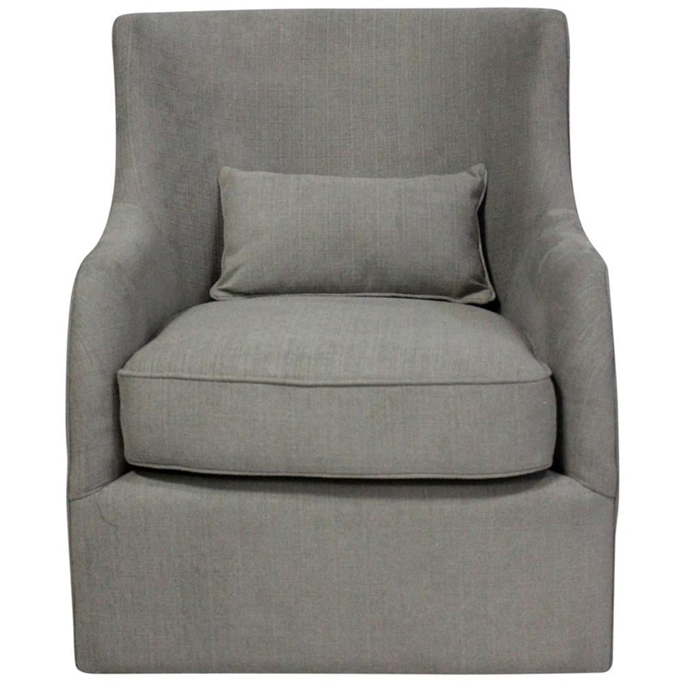 Wade Swivel Lounge Chair with Kidney Pillow Upholstered in Gray Fabric