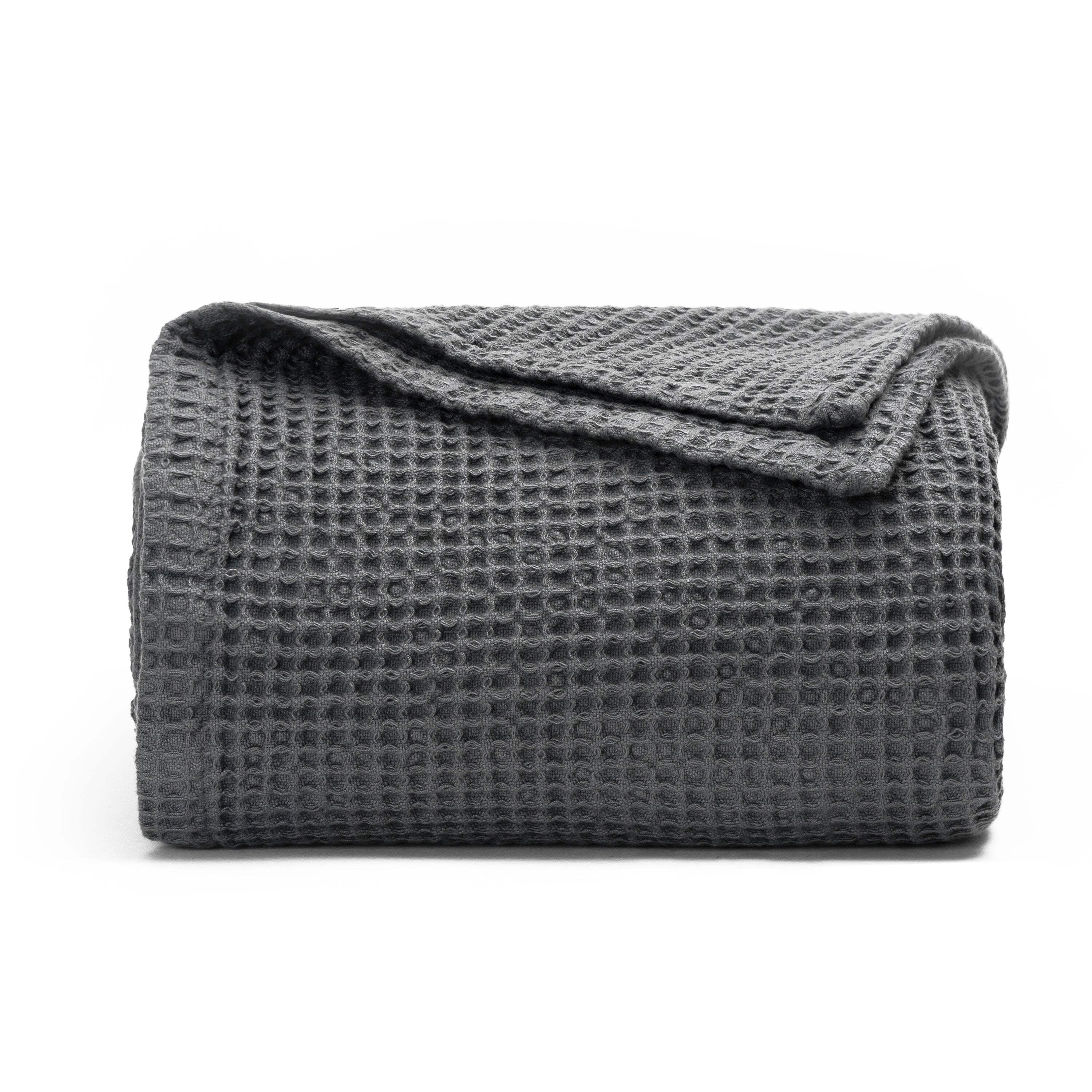 Organic Cotton Waffle Bed Blankets - Premium Gray Queen Cotton Blanket - 100% Organic Cotton Waffle Weave Blanket - Breathable, Plush Cotton Waffle Knit Queen Blanket - 92”x92” (Gray - Queen)