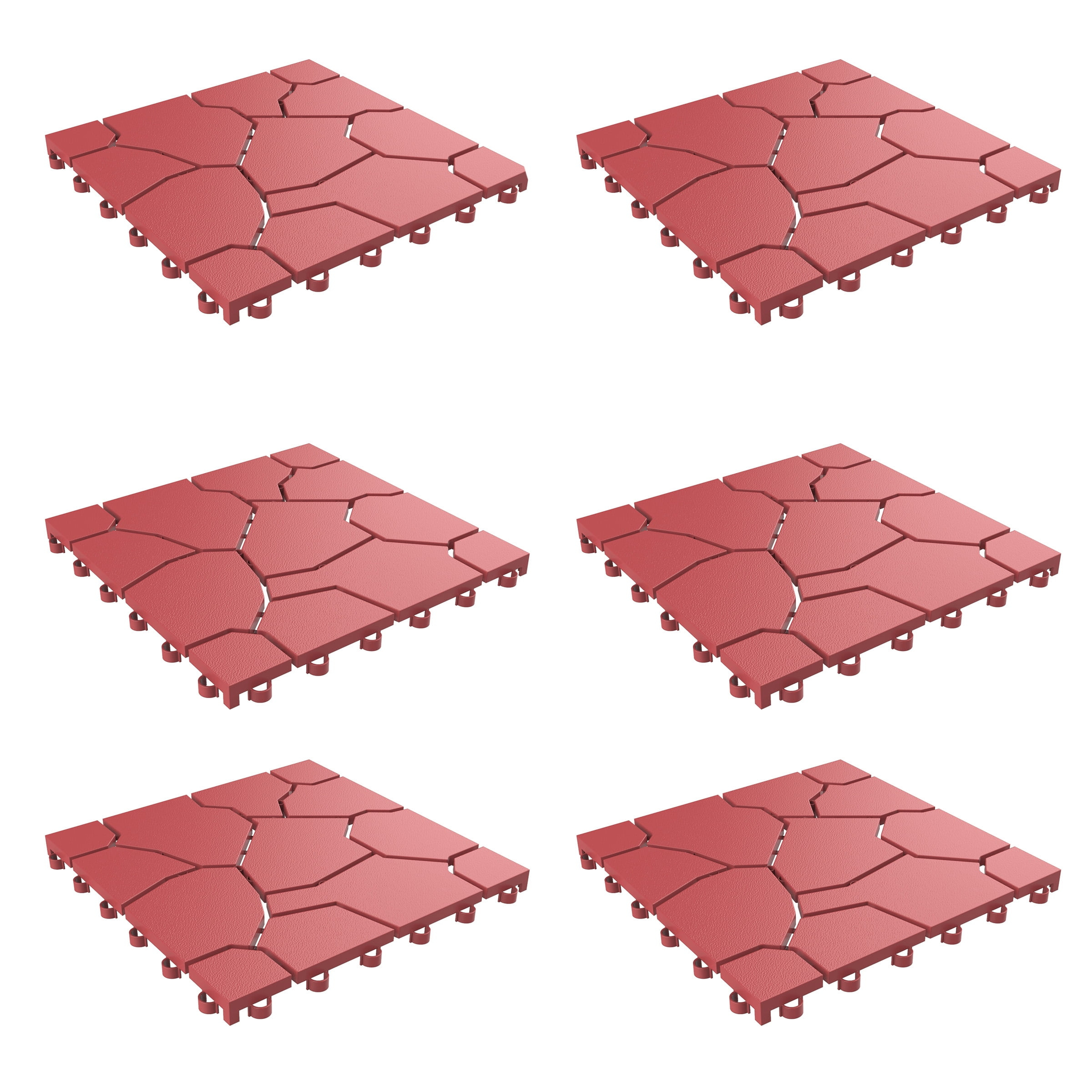 Pure Garden 6-Pack Polypropylene Interlocking Deck Tiles for Outdoors (Red)