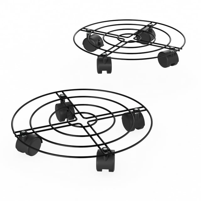 Pure Garden Metal Plant Caddy-Set of 2 Round Stand on Wheels