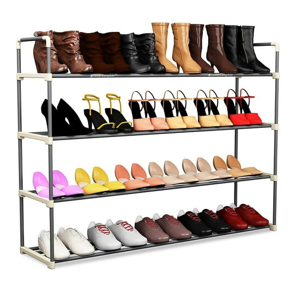 Home-Complete 4-Tier Shoe Rack for 20 Pairs Sneakers, Heels, Boots (Gray)