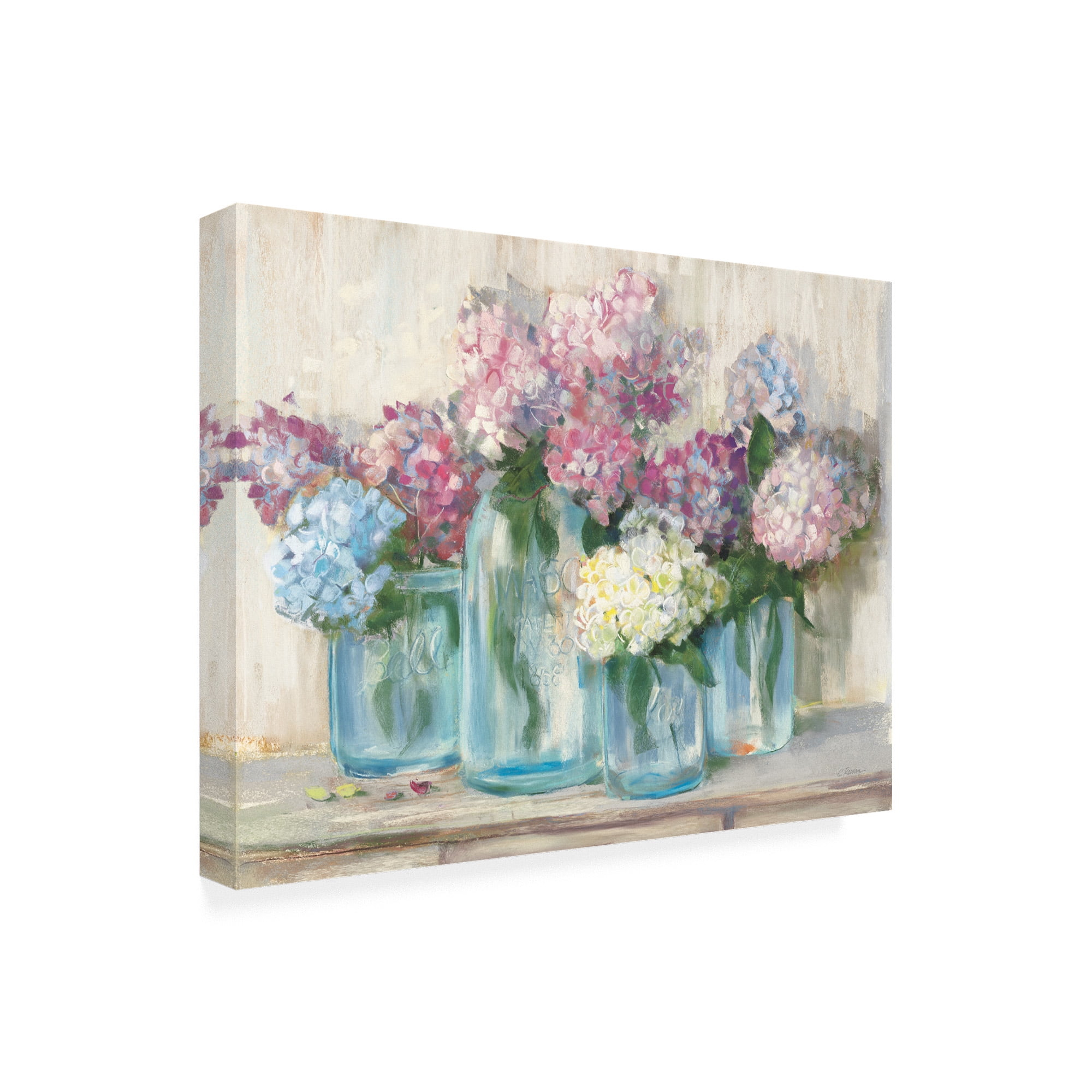 Trademark Fine Art -Carol Rowan 'Hydrangeas in Glass Jar Pastel Crop' Canvas Art - 18''x24''