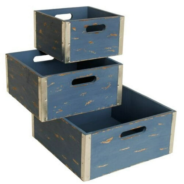 Wald Import Square Distressed Crates - Set of 3
