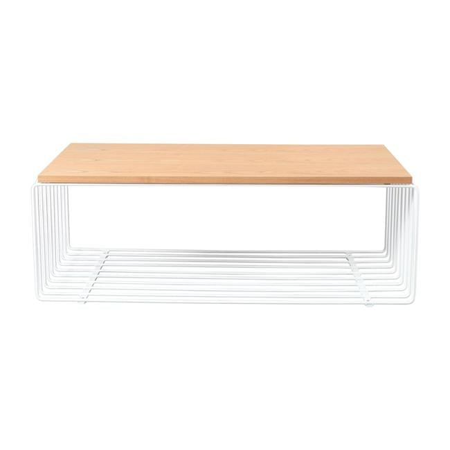 LeisureMod Rectangular Coffee Table with Ash Wood Veneer Top and Powder-Coated Steel Base Wireframe Design with Crossbars Walden Collection in White