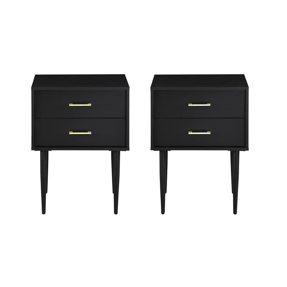 Walker Edison Mid Century Modern Two-Drawer Nightstand, Black