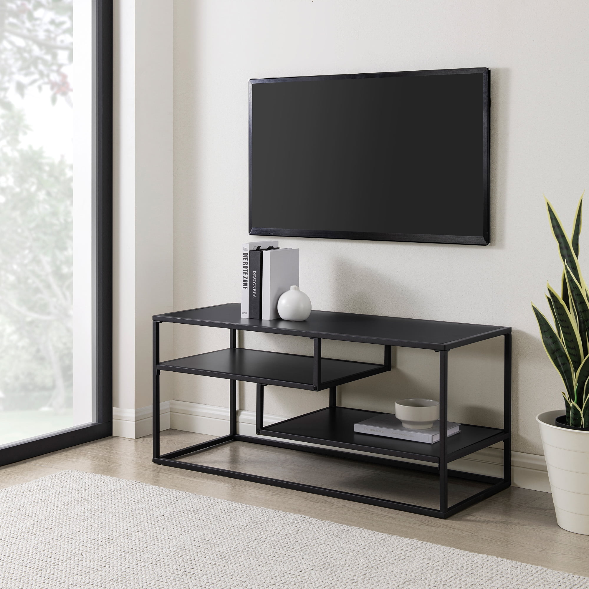 Walker Edison 40" Contemporary 2-Shelf TV Stand for TVs up to 43", Solid Black