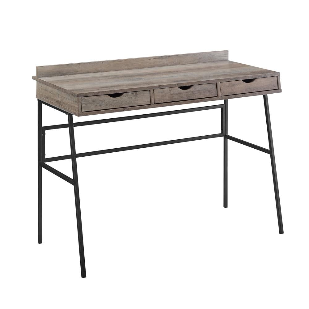 Walker Edison 42" Engineered Wood 3-Drawer Angled Front Desk in Gray Wash