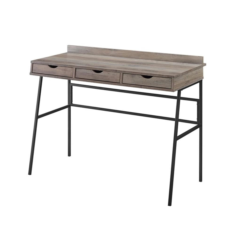Walker Edison 42" Engineered Wood 3-Drawer Angled Front Desk in Gray Wash