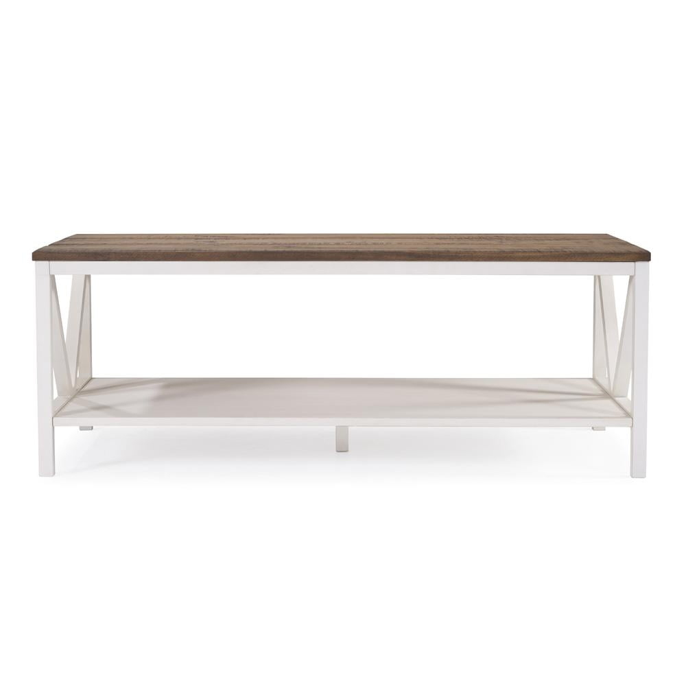 Walker Edison 48" Rectangle Wood Coffee Table in Reclaimed Barnwood and White