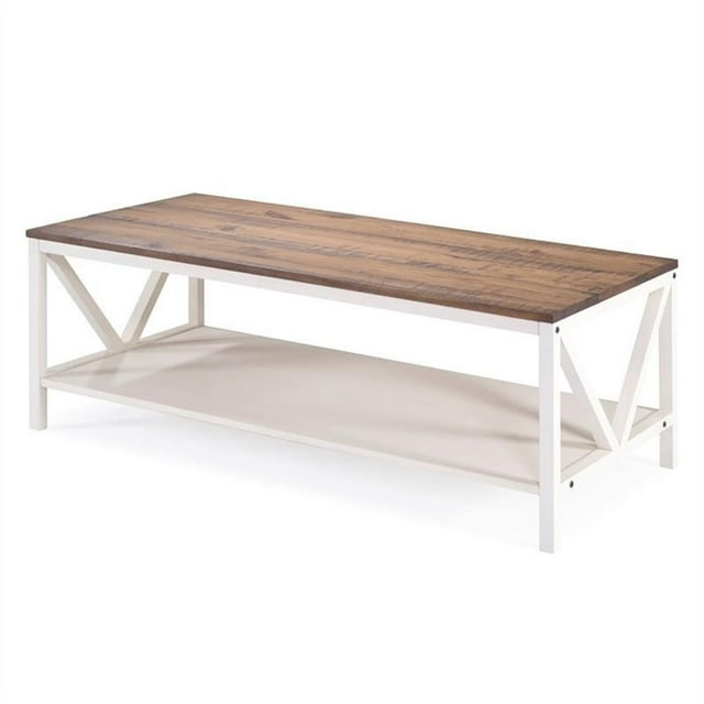 Walker Edison 48" Rectangle Wood Coffee Table in Reclaimed Barnwood and White