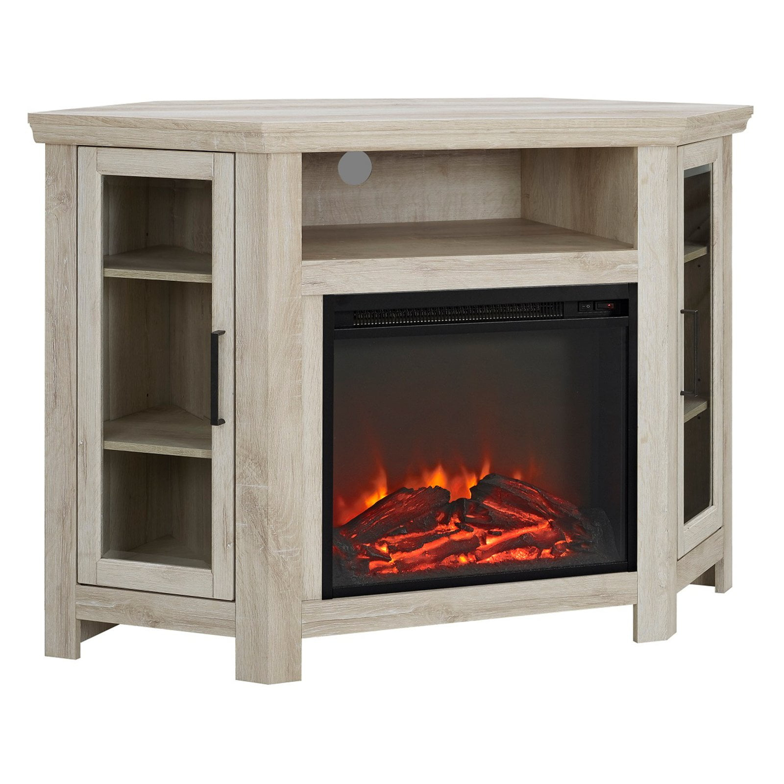Elegant White Oak 48" Corner Media TV Stand with Electric Fireplace