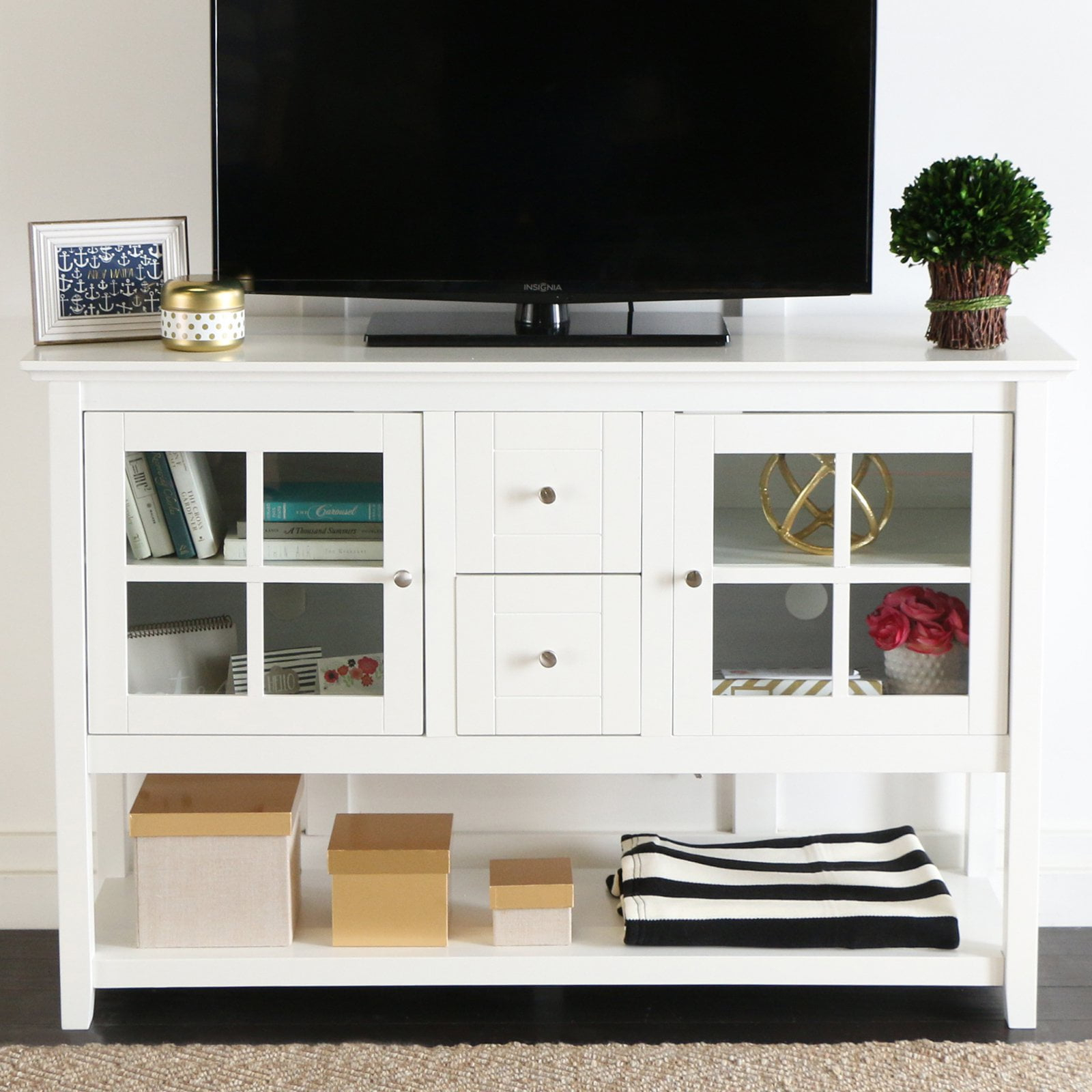 Walker Edison 52" Wood Console Table Buffet TV Stand for TV's up to 55" - White