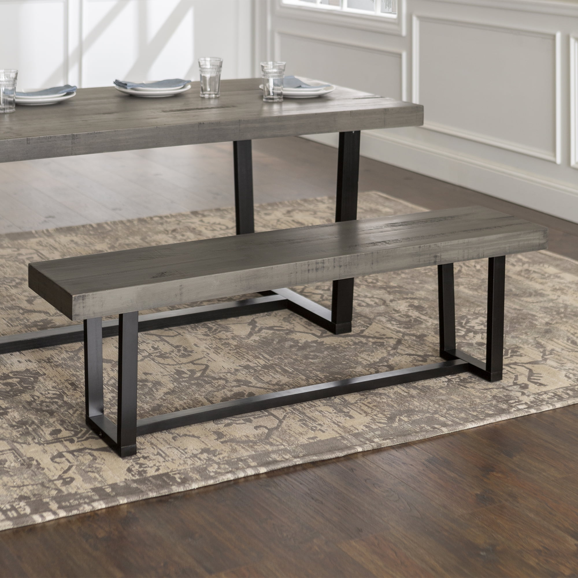 Walker Edison 60" Wood Dining Bench, Grey