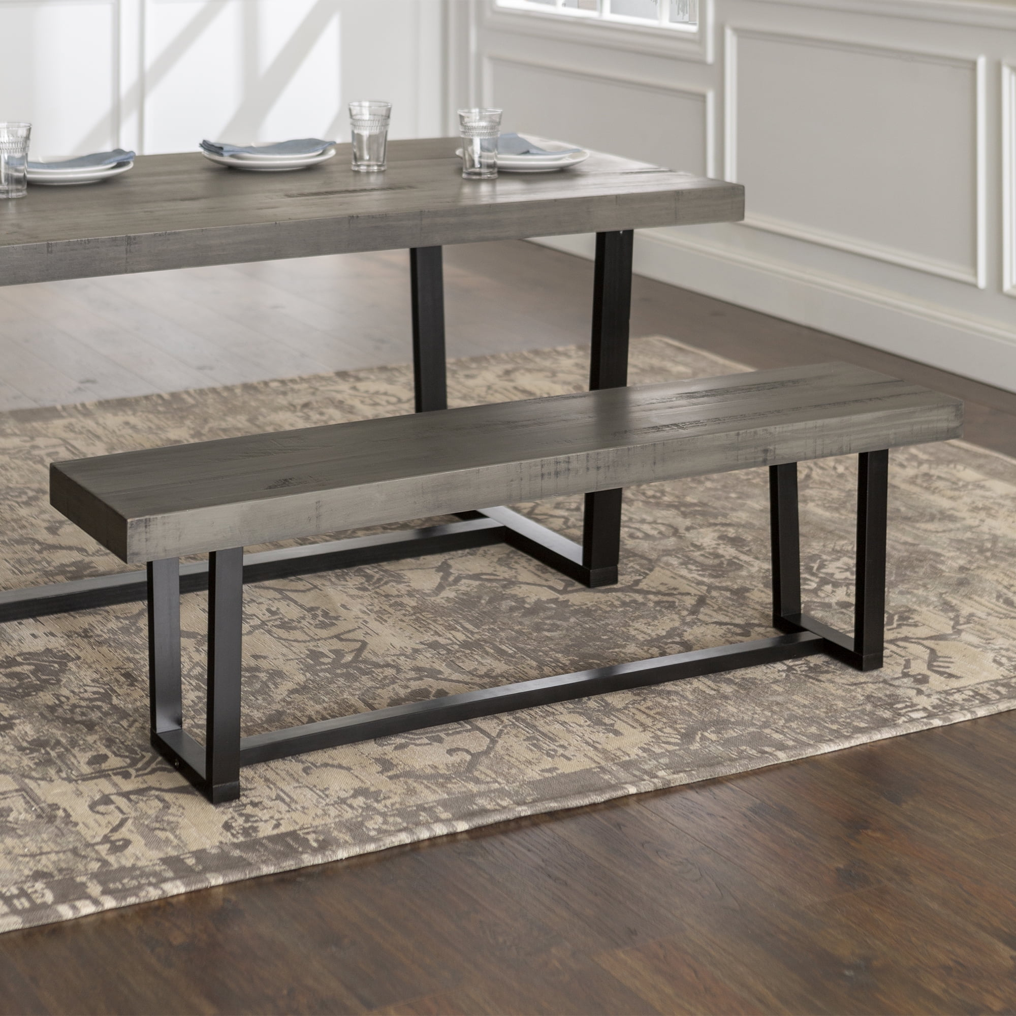 Walker Edison 60" Wood Dining Bench, Grey