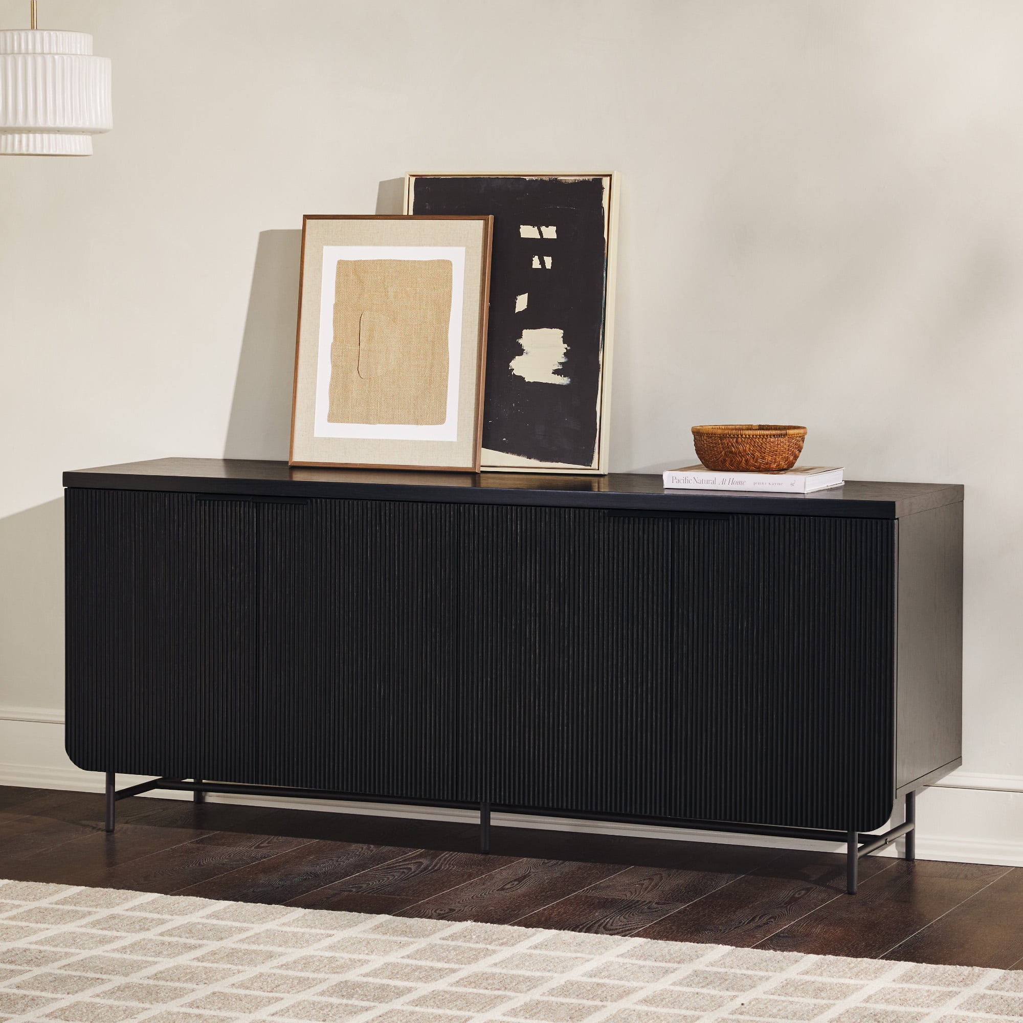 Walker Edison 69" Scandinavian 4-Door Reeded-Front Sideboard, Black