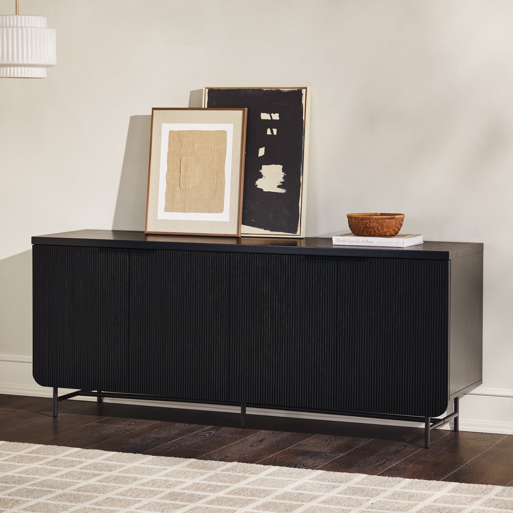 Walker Edison 69" Scandinavian 4-Door Reeded-Front Sideboard, Black