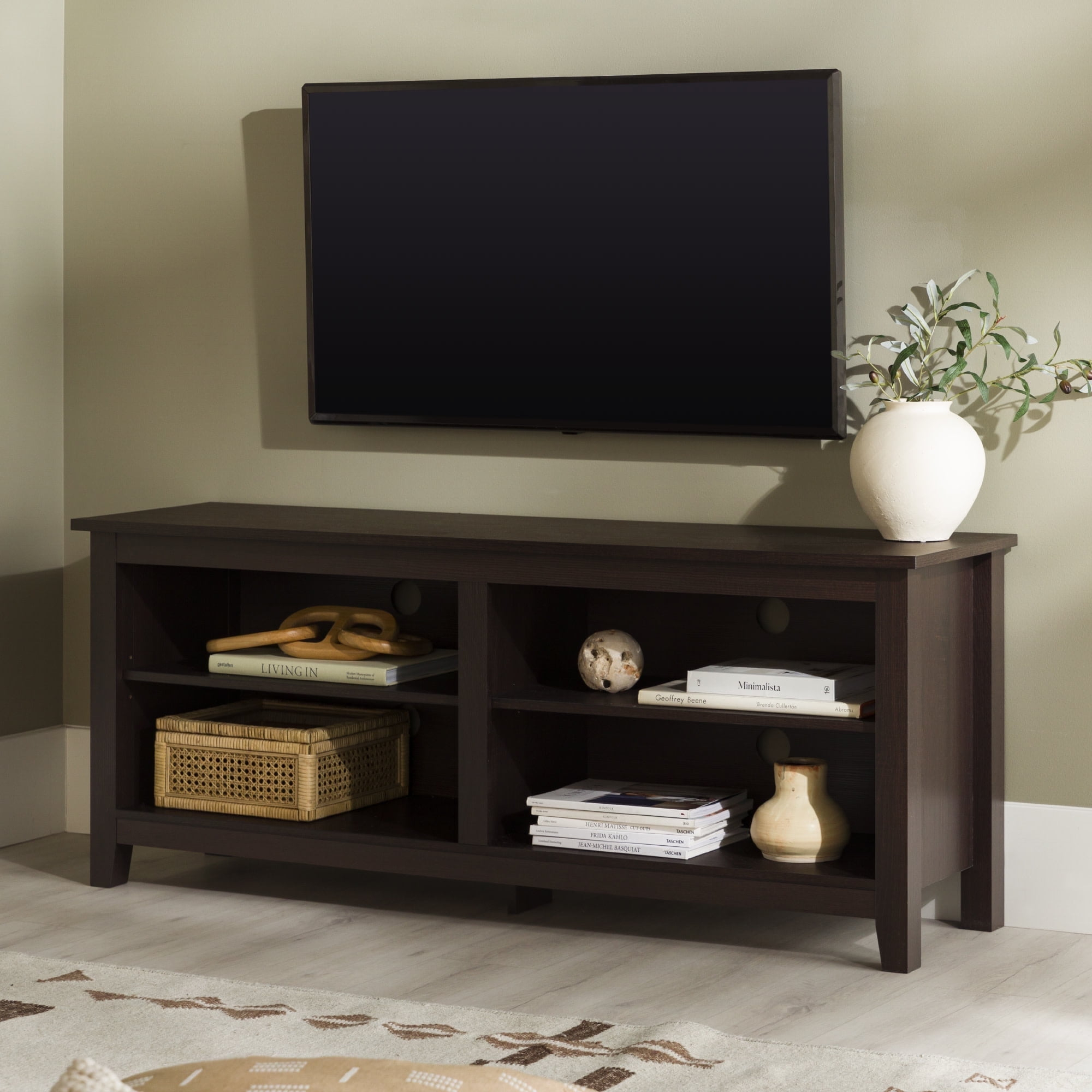 Walker Edison Open Storage TV Stand for TVs up to 65", Espresso