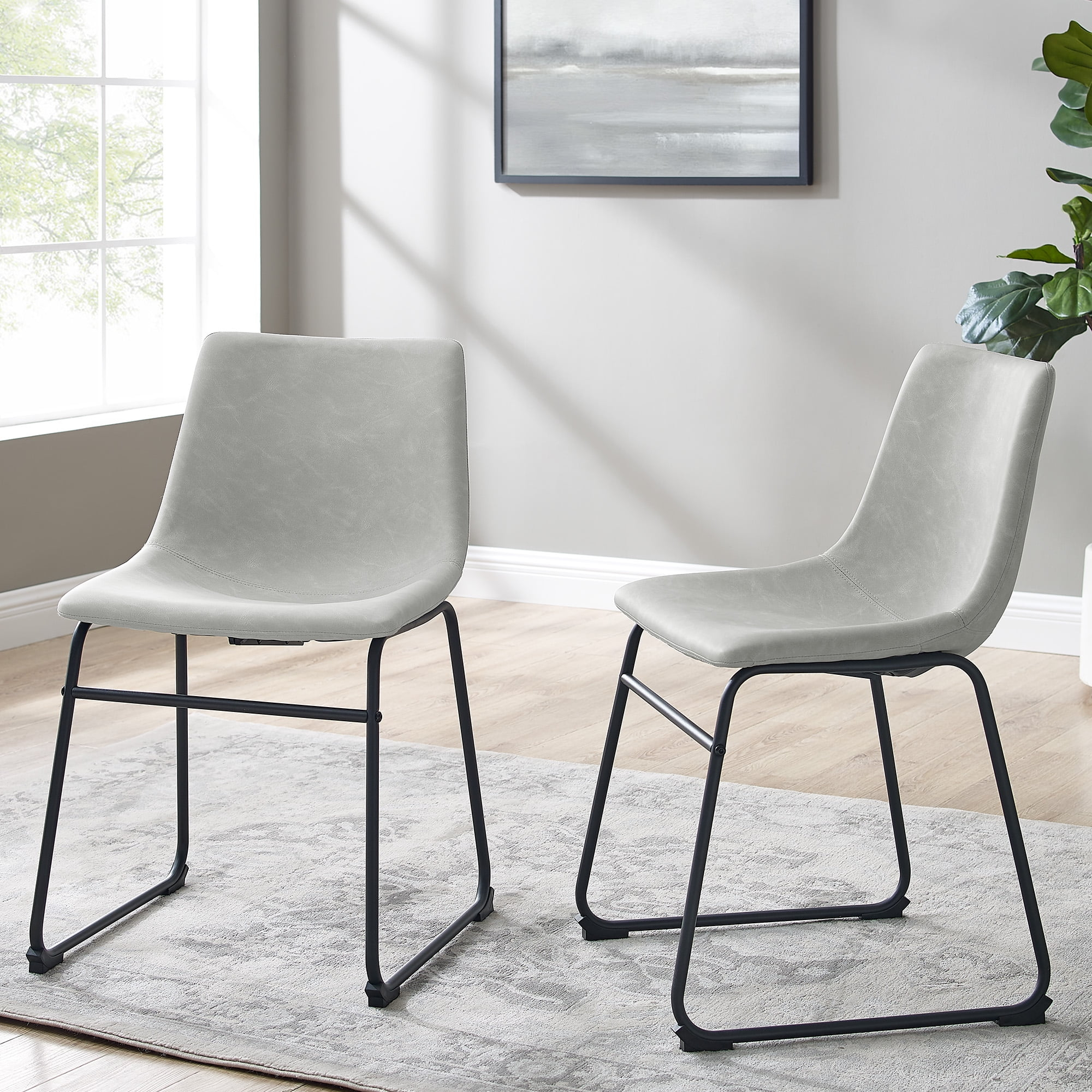 ONKER  Douglas Urban Industrial Faux Leather Armless Dining Chairs, Set of 2, Grey
